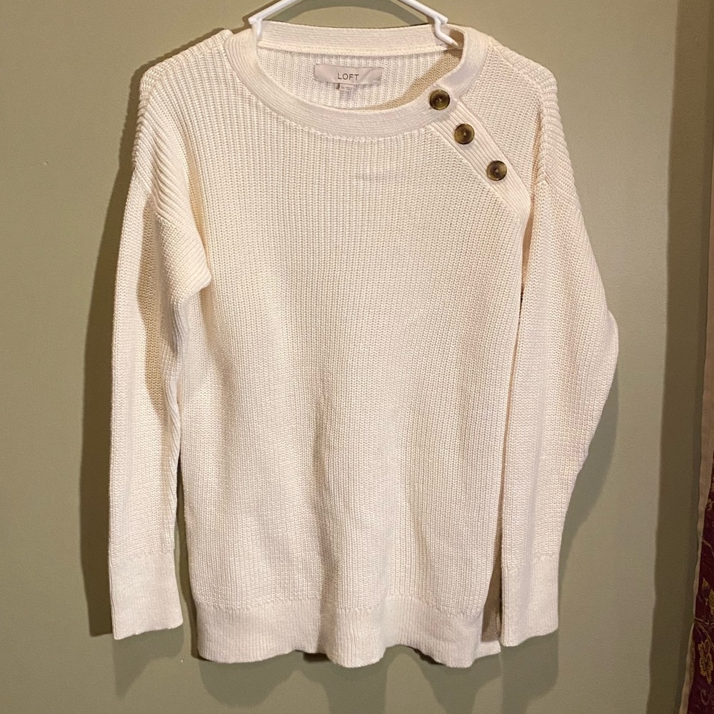LOFT Three Button Crewneck Sweater
